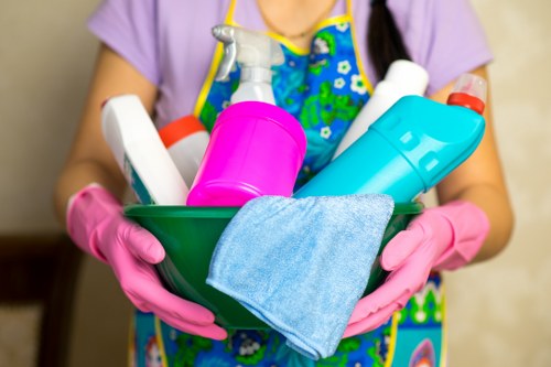 Kitchen deep cleaning with spotless counters and appliances