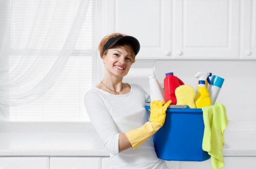 Bathroom deep cleaning with polished fixtures and tiles