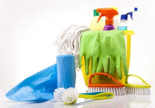 Deep cleaning tools arranged for a home cleaning session