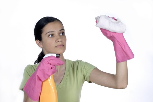 Cleaner removing construction dust from windows and frames
